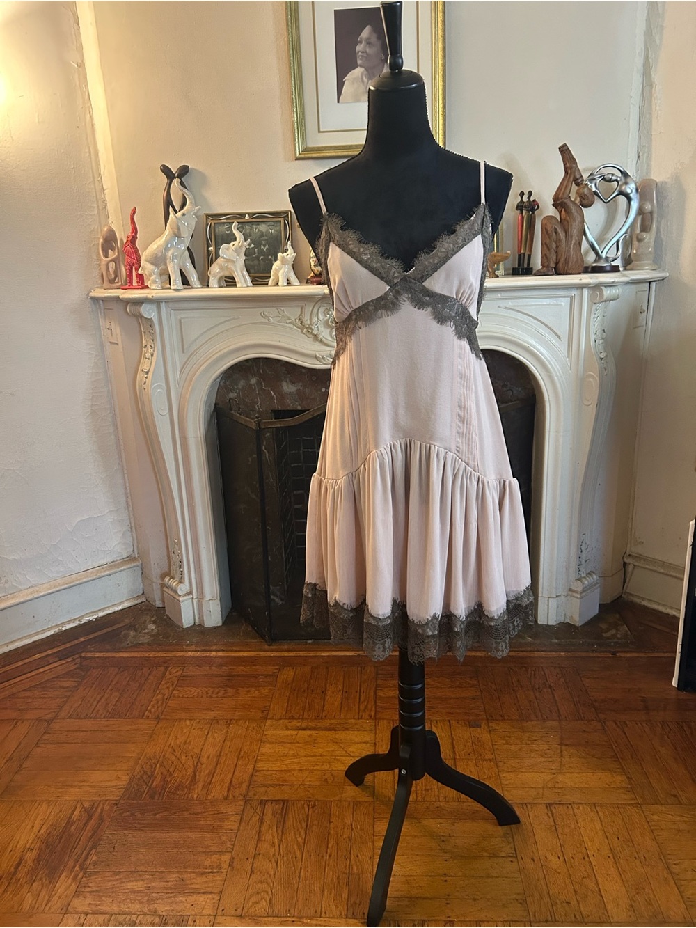 Zara Blush Pink Lace-Trim Mini Slip Dress